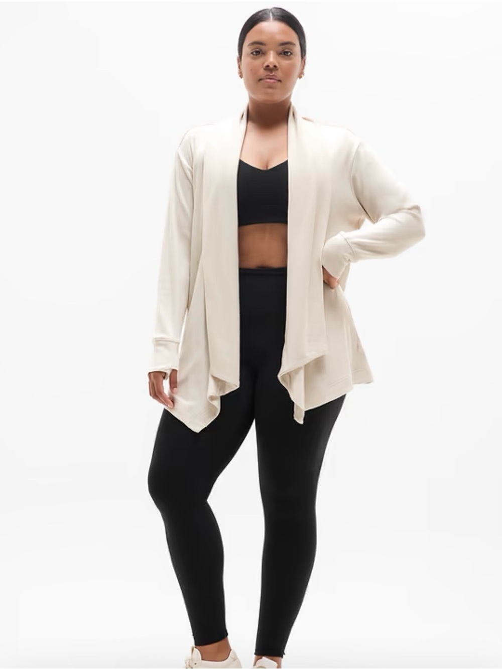 Athleta Pranayama Restore Rib Wrap Cardigan Cream Size XL Athletic Yoga Pilates